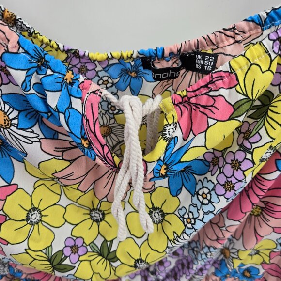 Boohoo  Floral Flower Child Mini Off the Shoulder 70s Style Mini Romper 18 - Picture 3 of 10